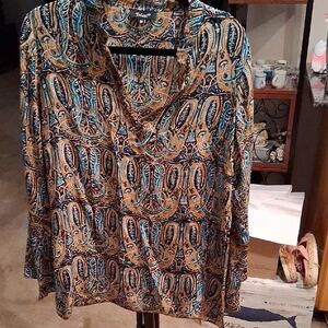 Tolani Blue and Tan Paisley Blouse